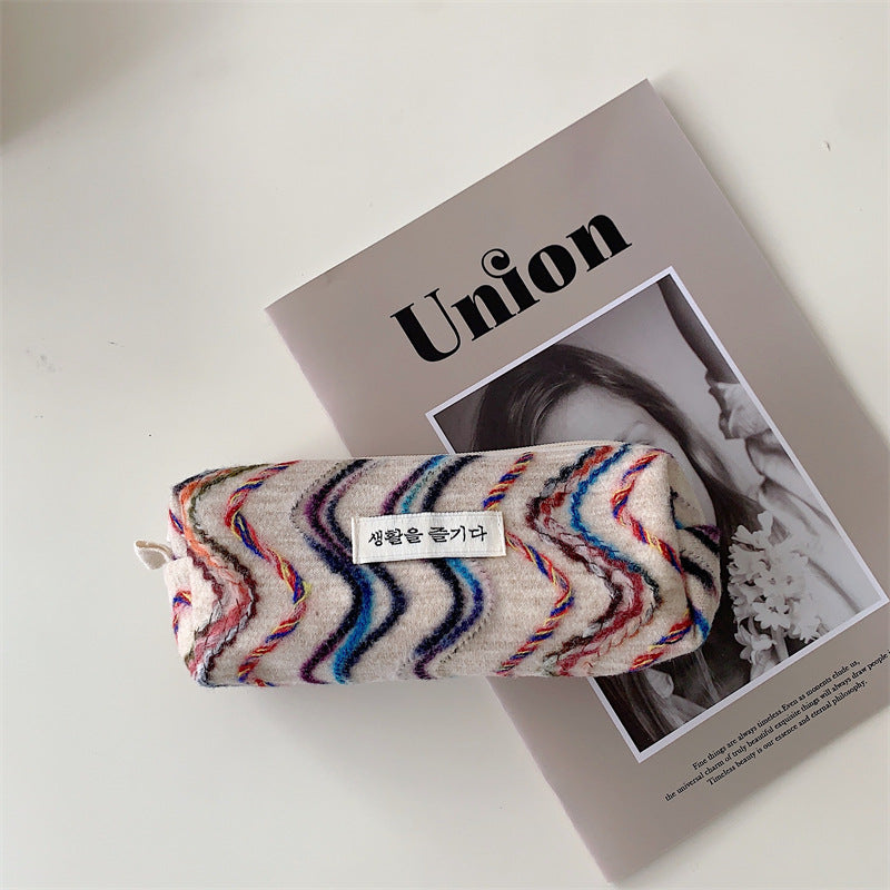 Wholesale Rainbow Embroidery Large Capacity Woolen Pen Bag